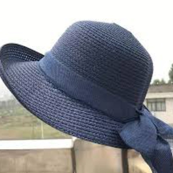 🔥Magu Distributors Headwear Avant Garde Sunhat Navy Blue, Gauzy Wrap w/Back Bow - Picture 10 of 10